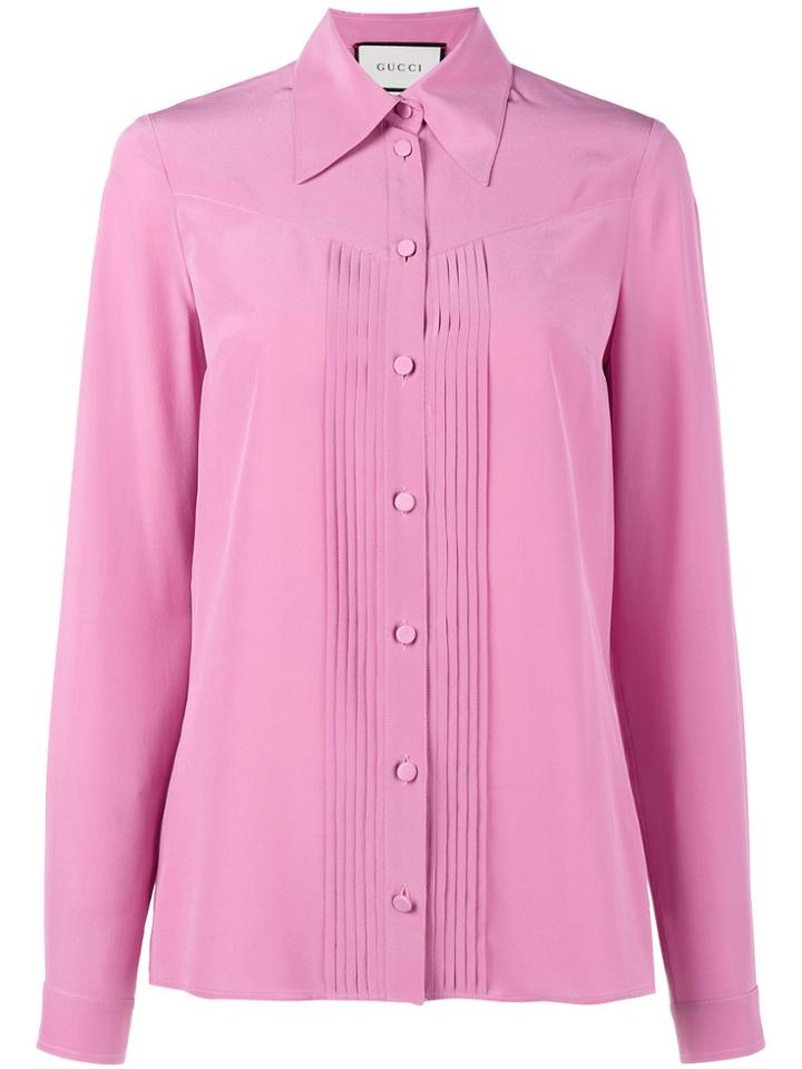 Gucci Pleated Silk Blouse - Pink & Purple