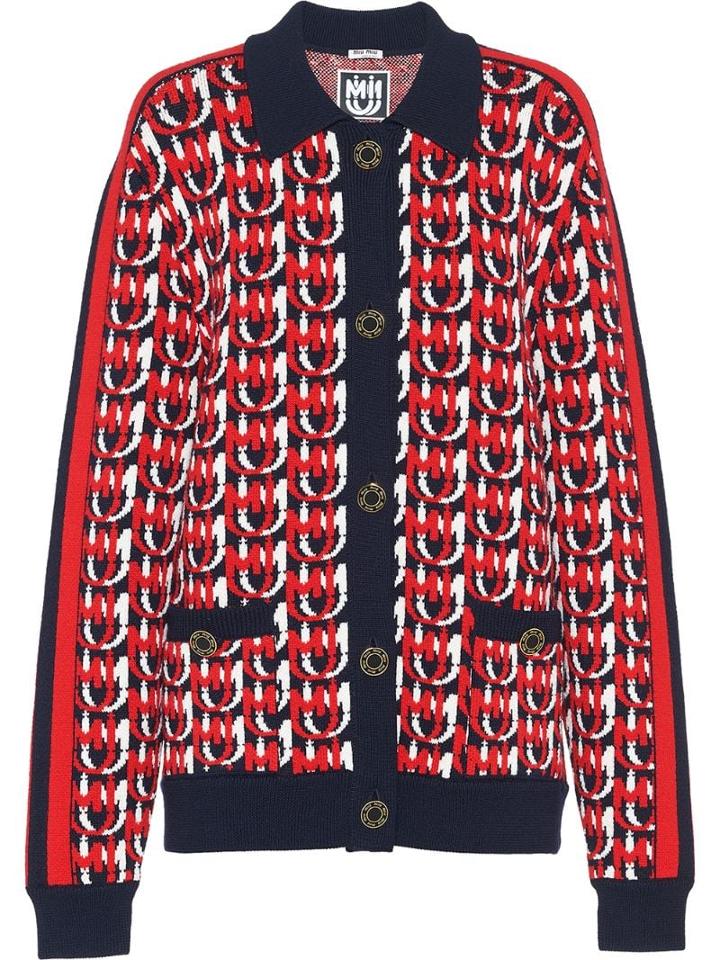 Miu Miu Jacquard Monogram Cardigan - Blue
