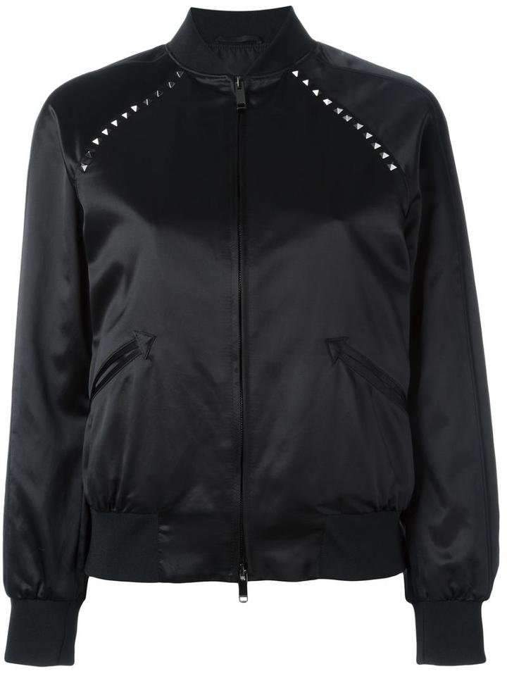 Valentino Rockstud Bomber Jacket, Women's, Size: 40, Black, Viscose/cotton/polyester/linen/flax