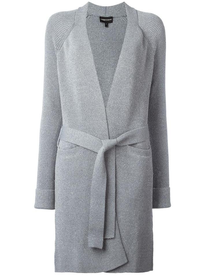 Emporio Armani Open Belted Cardi-coat, Women's, Size: 38, Grey, Viscose/polyamide/polyester/metallic Fibre