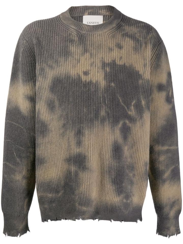 Laneus Distressed Ribbed Jumper - Grey