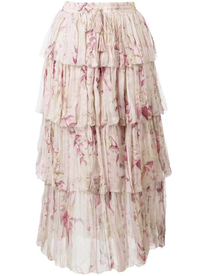 Zimmermann Winsome Tiered Skirt - Pink & Purple
