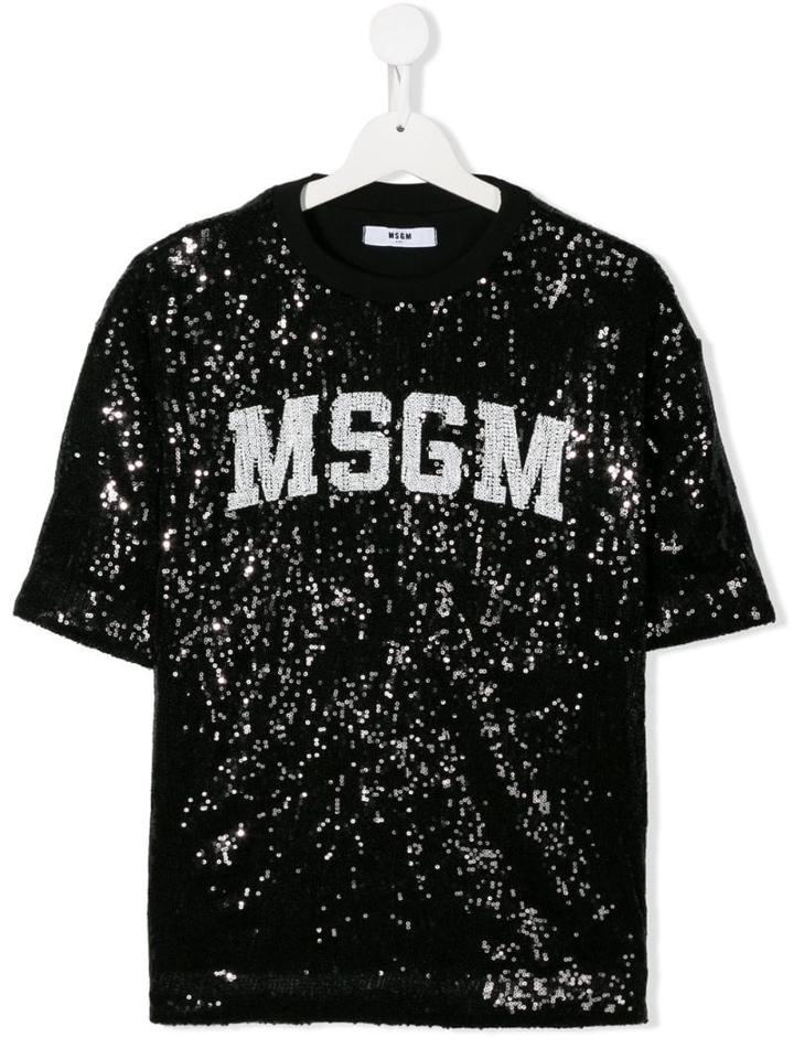 Msgm Kids Glitter Logo T-shirt - Black