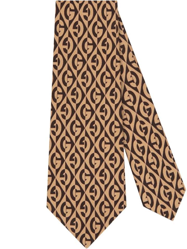 Gucci G Rhombus Silk Tie - Brown