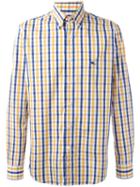 Etro Checked Button Down Shirt, Men's, Size: 43, Yellow/orange, Cotton/polyamide/spandex/elastane