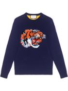 Gucci Wool Sweater With Tiger Intarsia - Blue