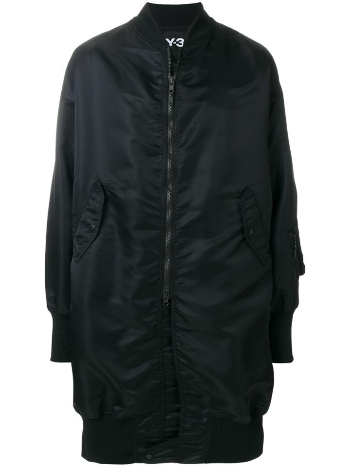 Y-3 Mid-length Satin Bomber Jacket - Black