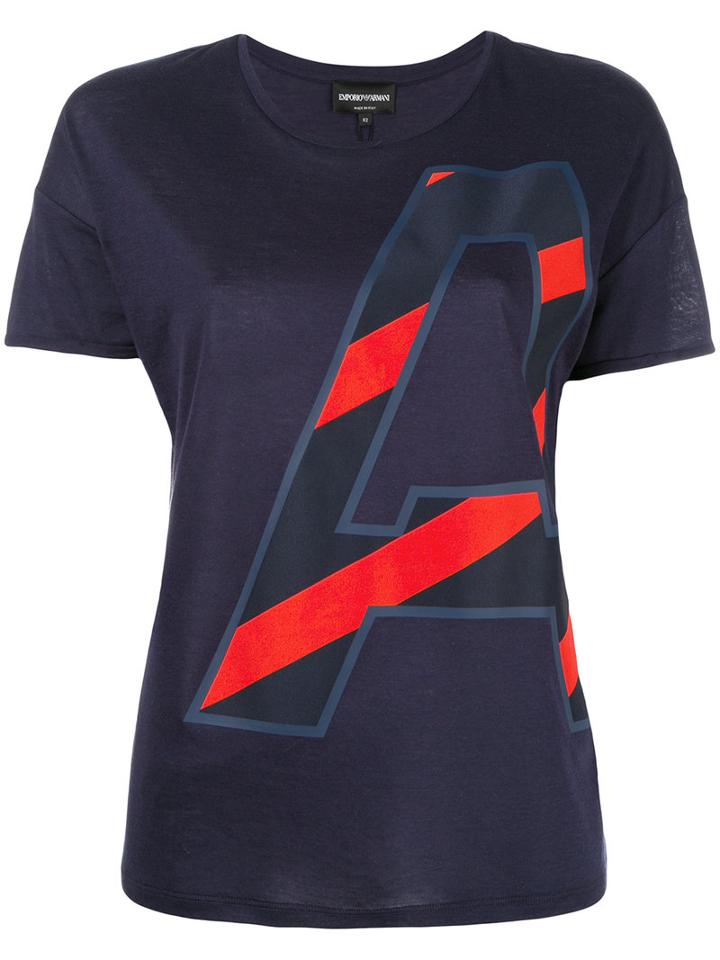 Emporio Armani Initial Print T-shirt, Women's, Size: 42, Blue, Cotton/modal