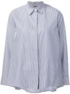 Adam Lippes Trapeze Back Striped Shirt, Women's, Size: 8, White, Cotton