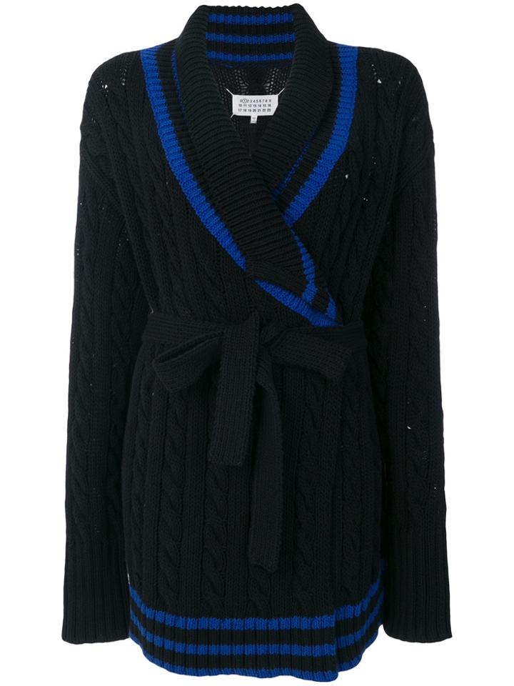 Maison Margiela Stripe Trim Rib Knit Wrap Cardigan - Black