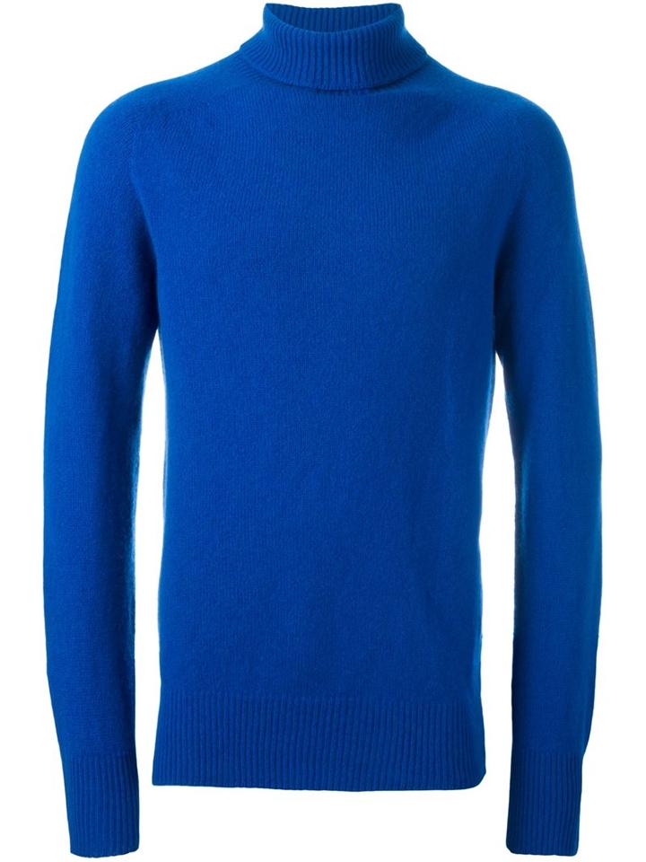 Ymc Roll Neck Pullover, Men's, Size: Large, Blue, Cashmere/merino