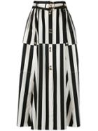 Nina Ricci - Striped A-line Midi Skirt - Women - Silk - 40, Women's, Black, Silk