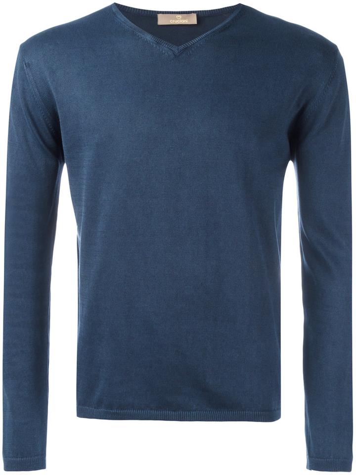 Cruciani V Neck Sweatshirt, Men's, Size: 50, Blue, Cotton
