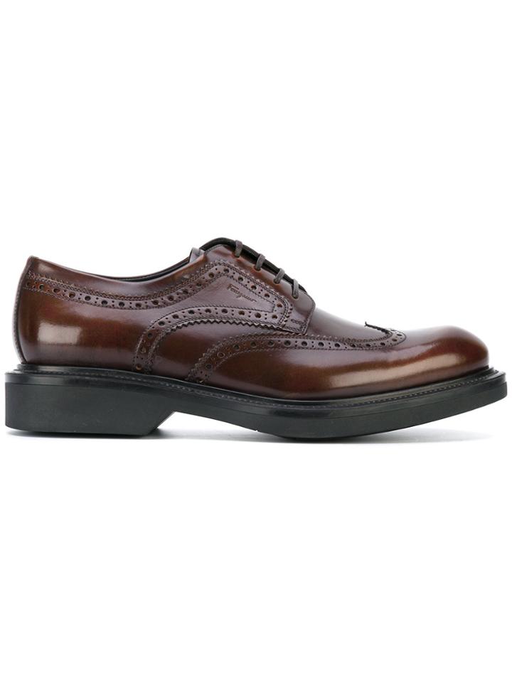 Salvatore Ferragamo Brogue Detail Derby Shoes - Brown
