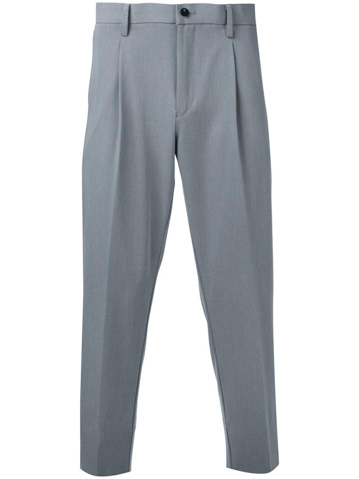 Estnation - Pleat Detail Cropped Trousers - Men - Polyester/polyurethane/rayon - L, Grey, Polyester/polyurethane/rayon