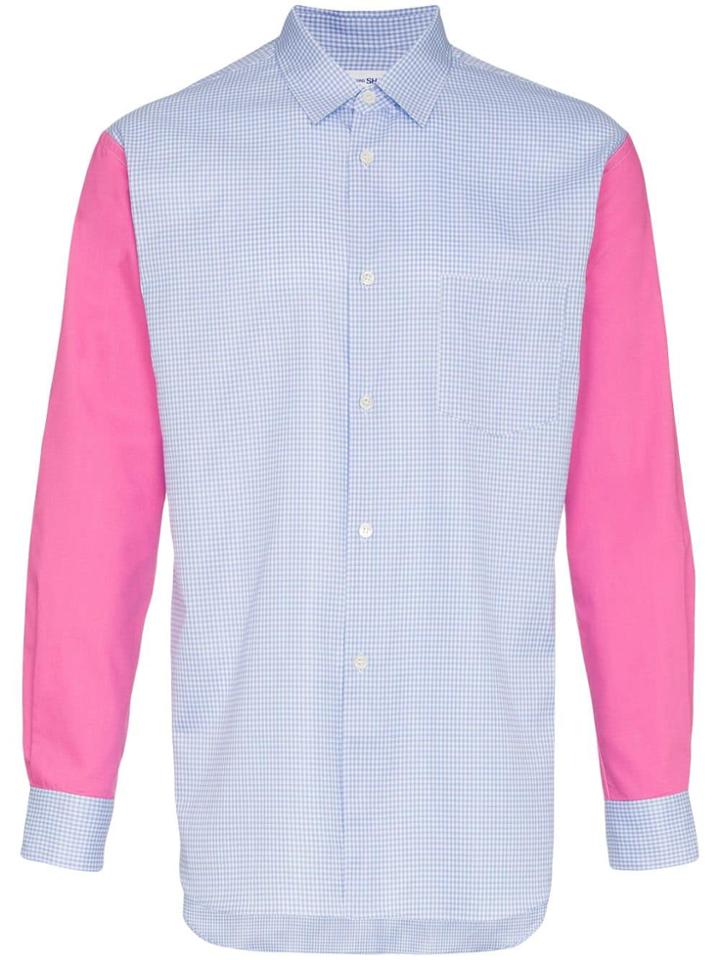 Comme Des Garçons Shirt Check Panelled Cotton Shirt - Blue