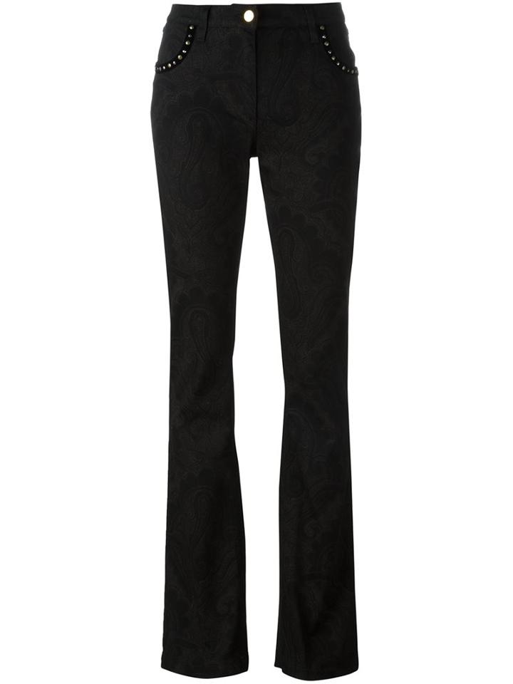 Etro Studded Paisley Texture Flared Trousers