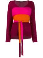 Luisa Cerano Belted Colour Block Sweater - Red