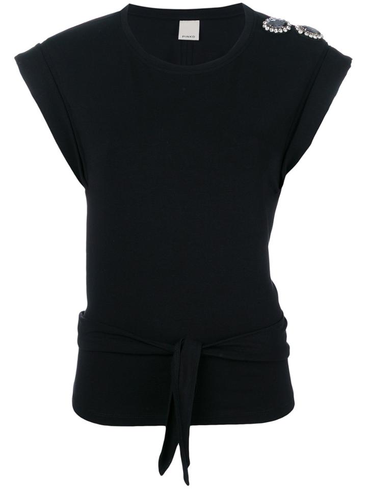 Pinko Knot Front And Embellished Shoulder Blouse - Black