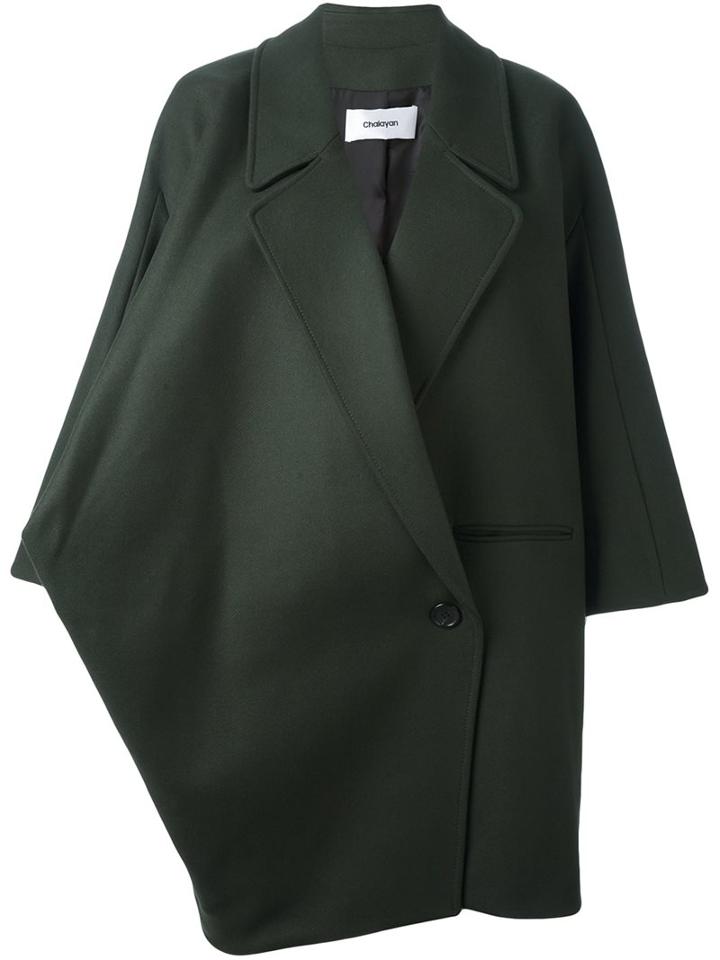 Chalayan Wide Collar Coat, Women's, Size: 42, Green, Cotton/polyamide/viscose/virgin Wool