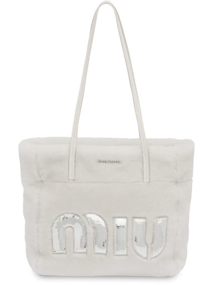 Miu Miu Shearling Tote Bag - White