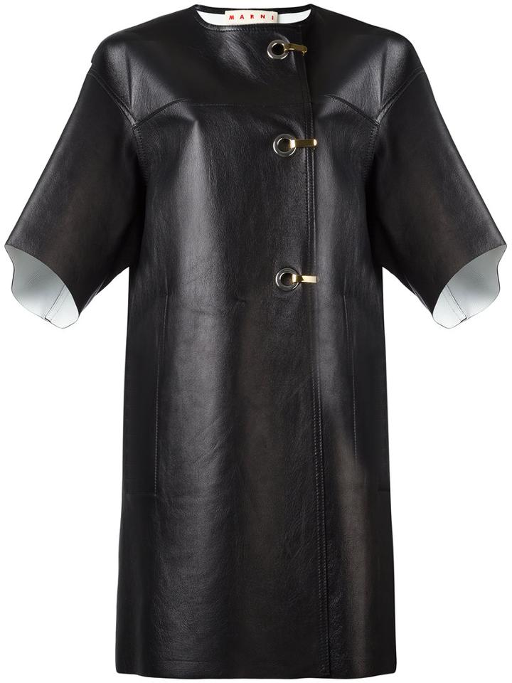 Marni Hook And Eyelet Leather Coat, Women's, Size: 42, Black, Lamb Skin