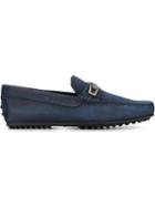 Tod S Logo Plaque Loafers, Men's, Size: 12.5, Blue, Leather/rubber