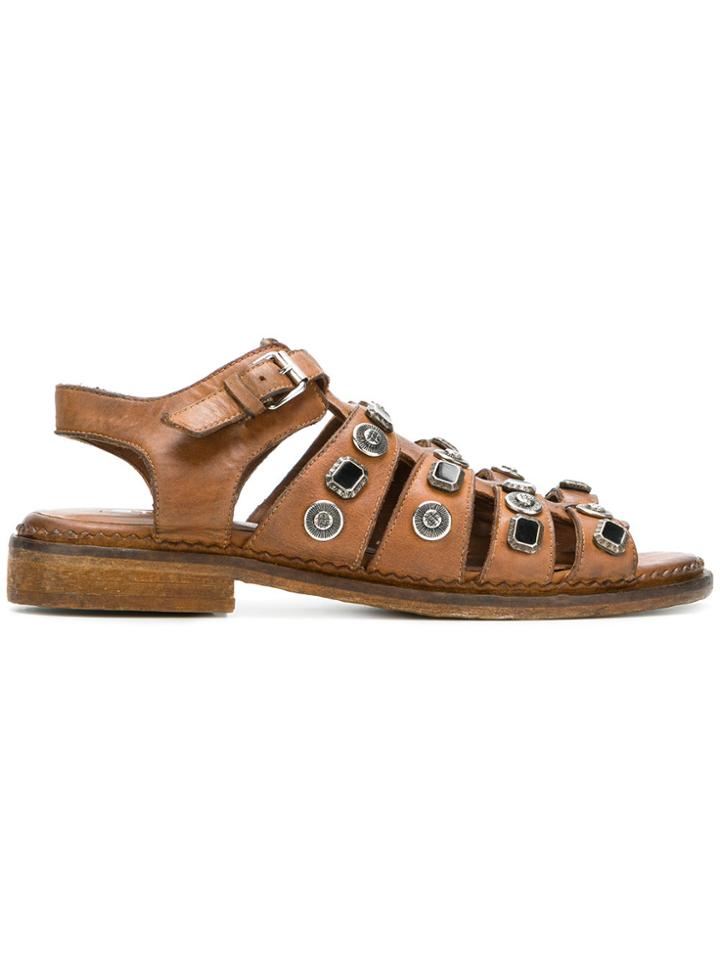 Strategia Embellished Buckle Sandals - Brown