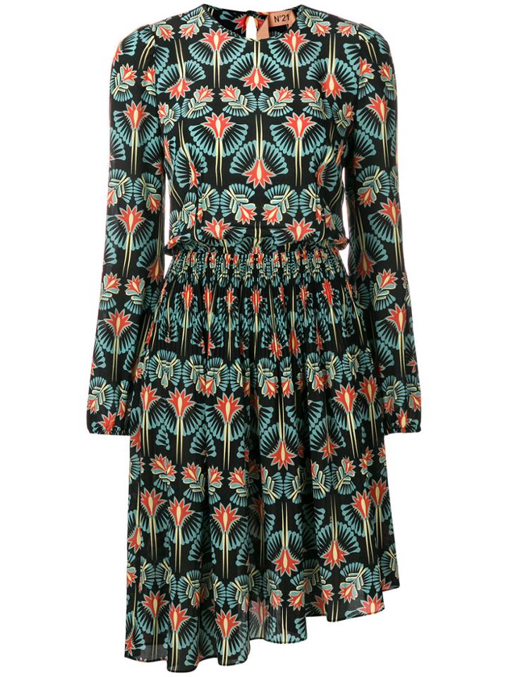 No21 Asymmetric Floral-print Dress - Black