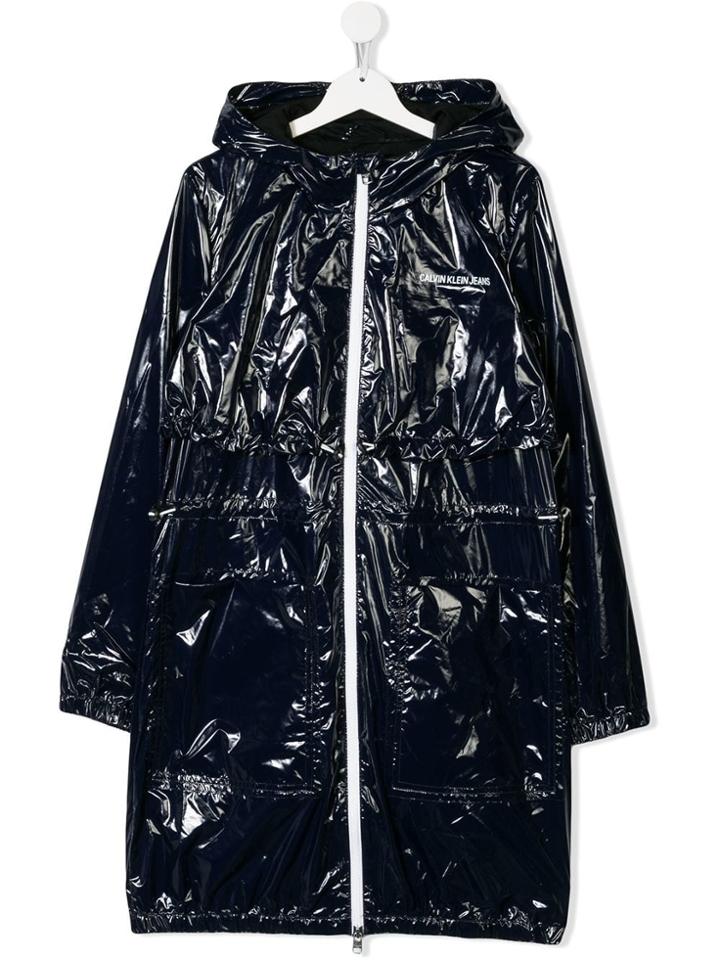 Calvin Klein Kids Teen Varnished Hooded Raincoat - Blue