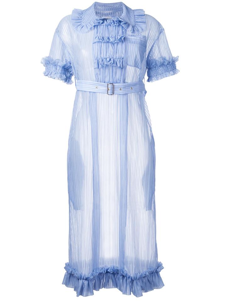 Akiko Aoki - Pleated Dress - Women - Nylon/polyester - M, Blue, Nylon/polyester