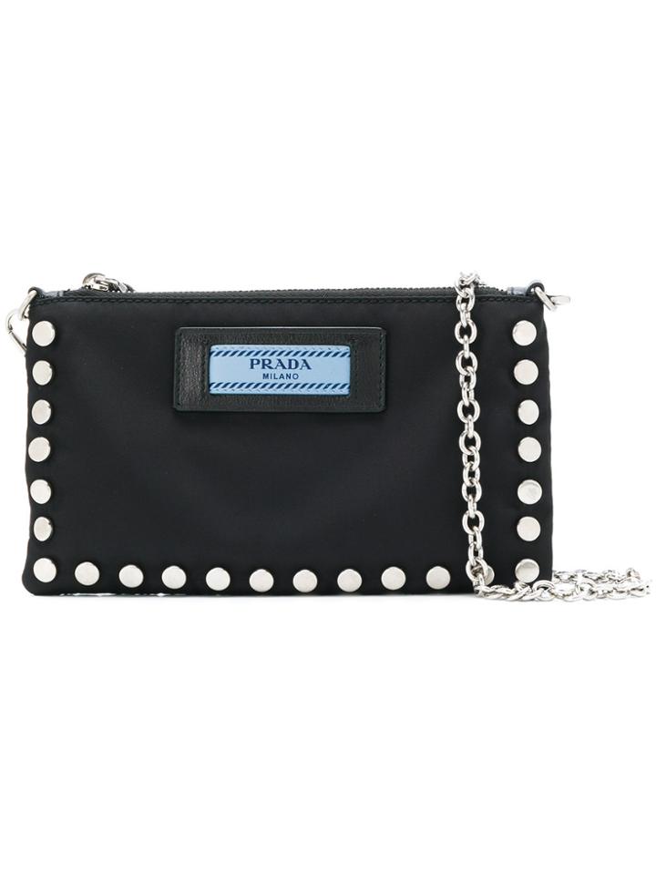 Prada Embroidered Logo Patch Bag - Black