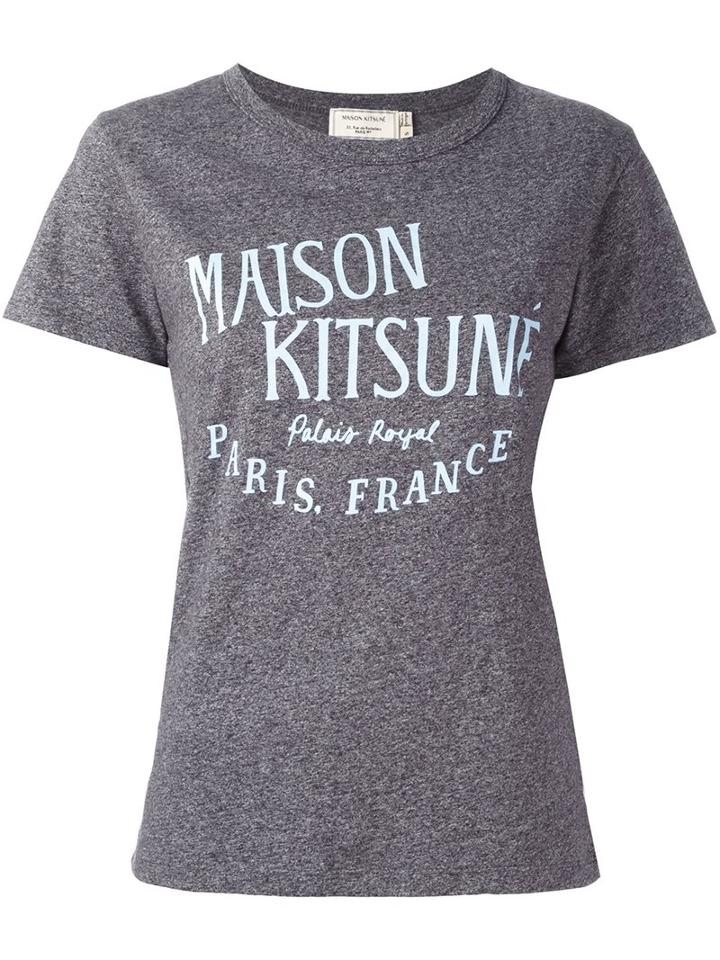 Maison Kitsuné Logo Print T-shirt, Women's, Size: Medium, Grey, Cotton