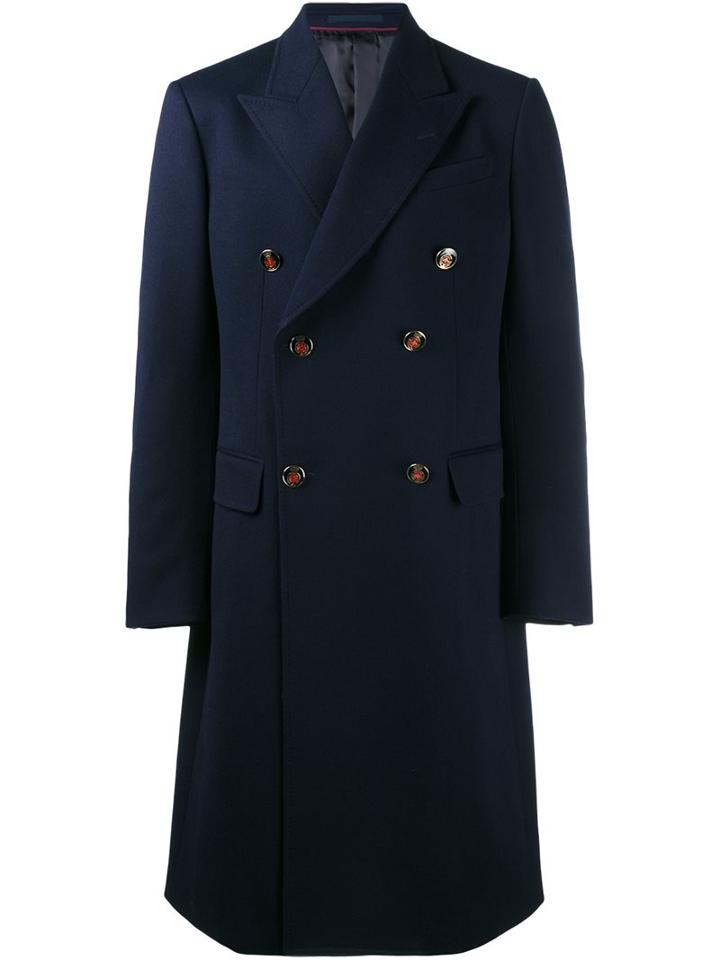 Gucci Double Breasted Coat, Size: 52, Blue, Silk/cupro/wool/spandex/elastane
