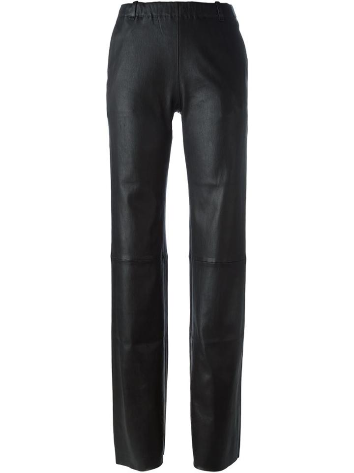 Stouls Flared Leather Trousers, Women's, Size: Large, Black, Calf Leather/cotton/spandex/elastane