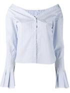 Jacquemus Ruffled V-neck Buttoned Blouse, Women's, Size: 42, Blue, Cotton