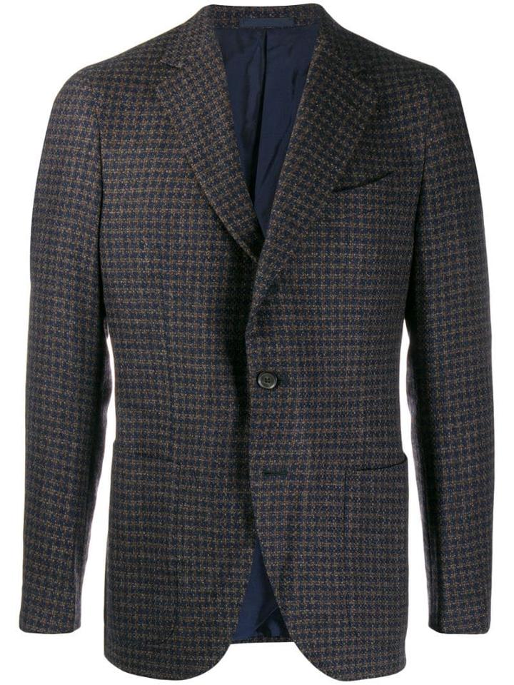 Caruso Houndstooth Suit Jacket - Blue