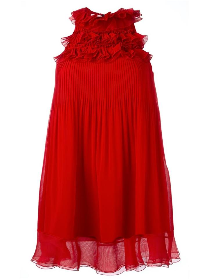 Giamba Crepe Ruffle Front Dress, Women's, Size: 42, Red, Polyester/silk