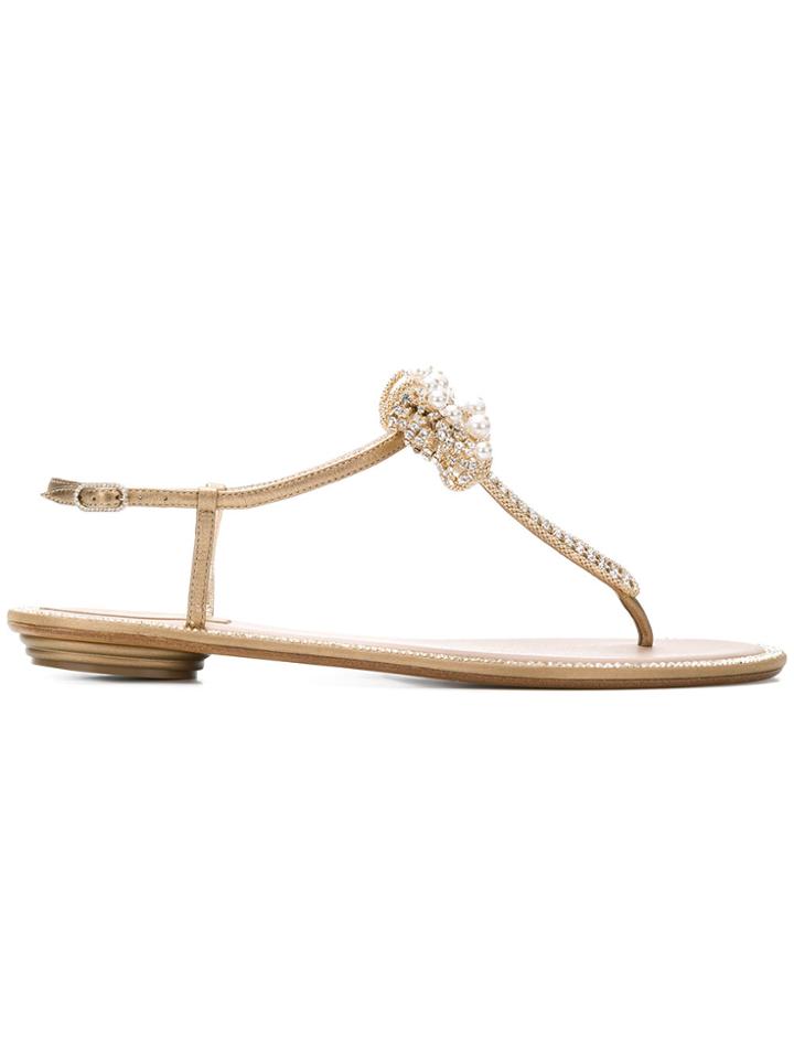 René Caovilla Bow Front Embellished Sandals - Metallic