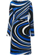 Emilio Pucci - Waves Print Belted Dress - Women - Spandex/elastane/viscose - 44, Blue, Spandex/elastane/viscose