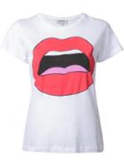 Yazbukey Lips Print T-shirt, Women's, Size: Small, White, Cotton