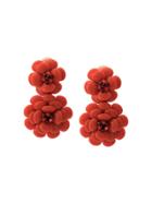 Oscar De La Renta Drop Flower Earrings - Red