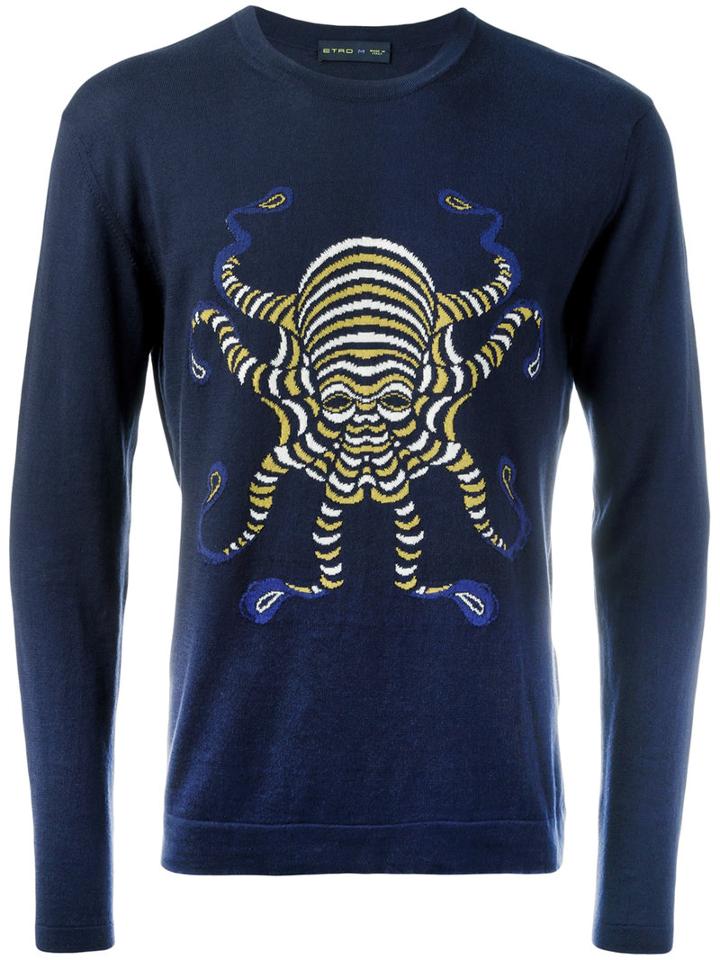 Etro - Octopus Motif Sweatshirt - Men - Cotton/cashmere - L, Blue, Cotton/cashmere