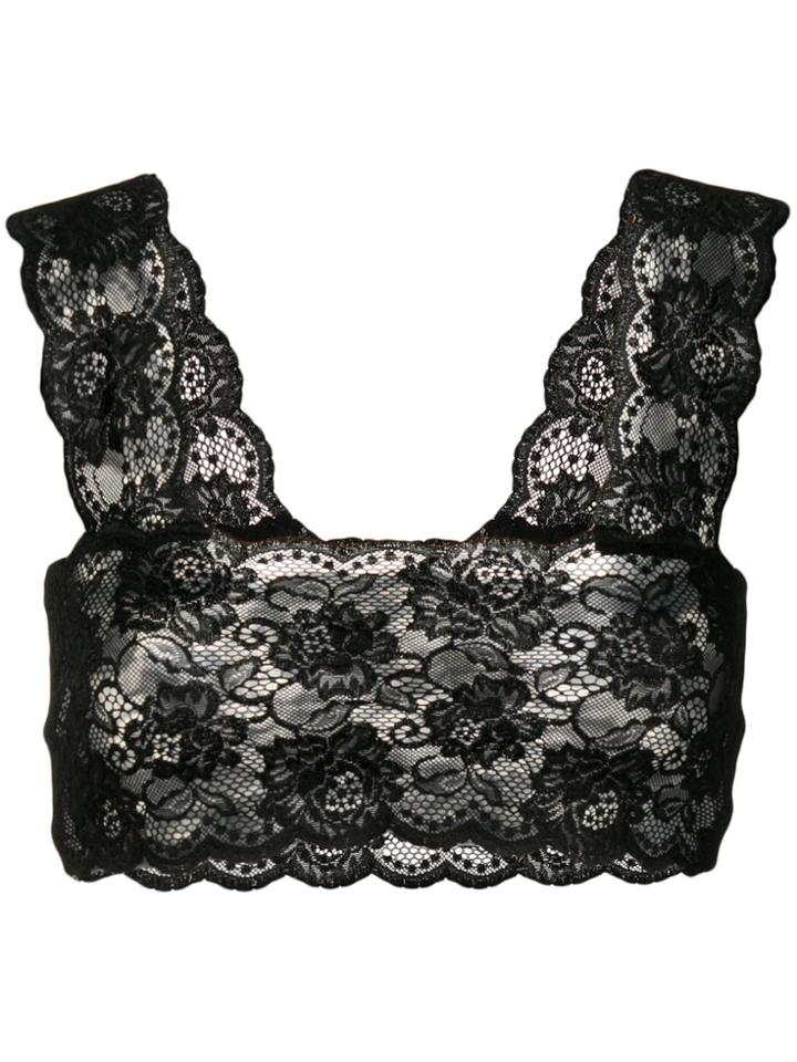 Mm6 Maison Margiela Semi-sheer Floral Lace Cropped Top - Black