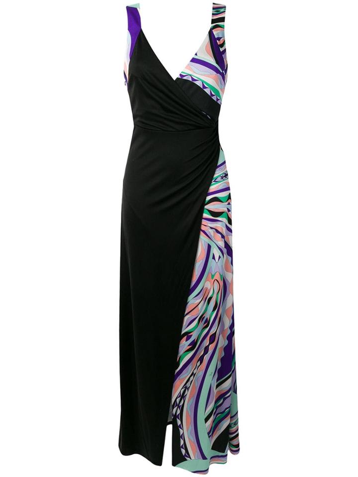 Emilio Pucci Burle Print Gathered Silk Maxi Dress - Black