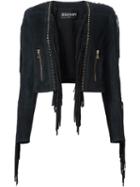 Balmain Fringed Cropped Jacket, Women's, Size: 36, Black, Cotton/lamb Skin/viscose