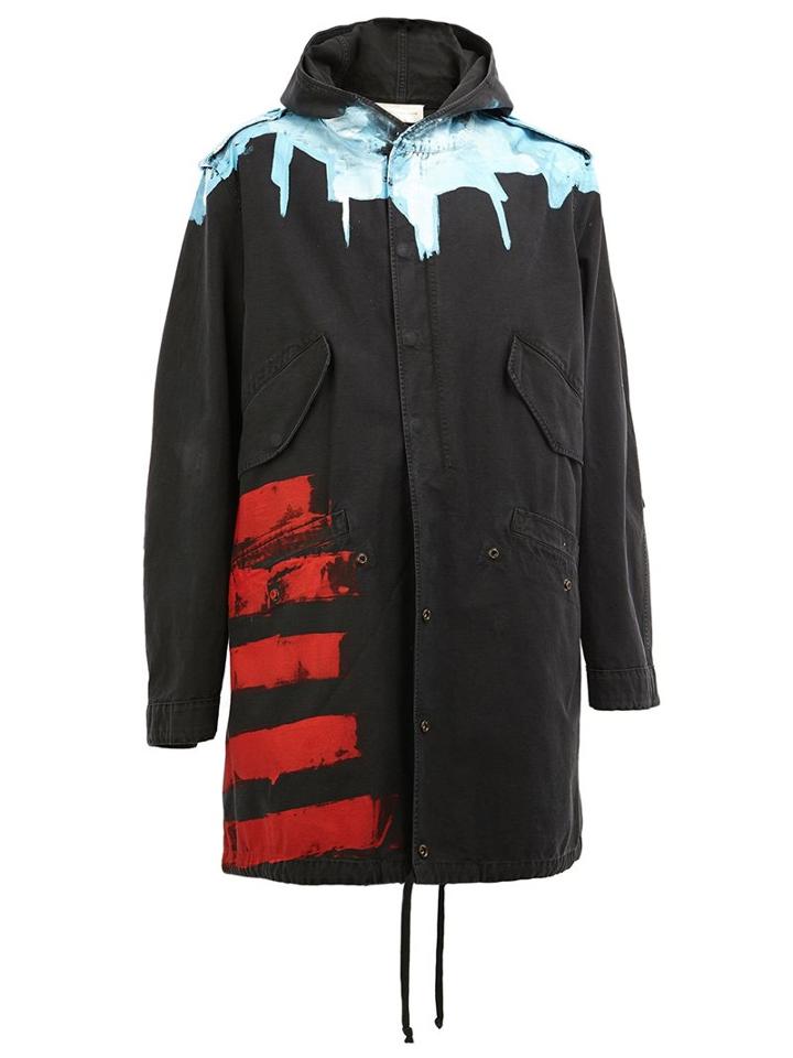 Faith Connexion Hooded Printed Parka Coat, Men's, Size: Small, Black, Cotton