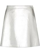Moschino High Waist A-line Leather Mini Skirt - Metallic