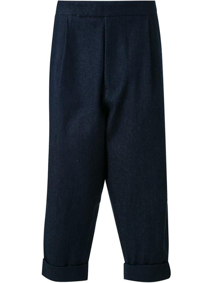 Jw Anderson Front Pleat Cropped Trousers - Blue