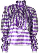 Alessandra Rich Ruffle Detail Striped Blouse - Pink & Purple